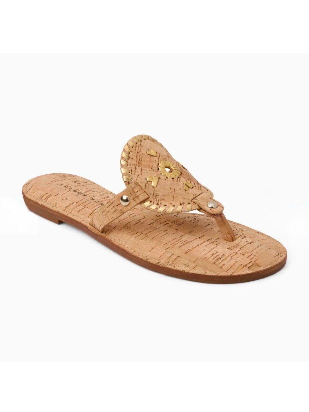 6.5 M Jack Rogers Collins Cork Sandals Gold Metallic Whipstitch Thong 152251SA03